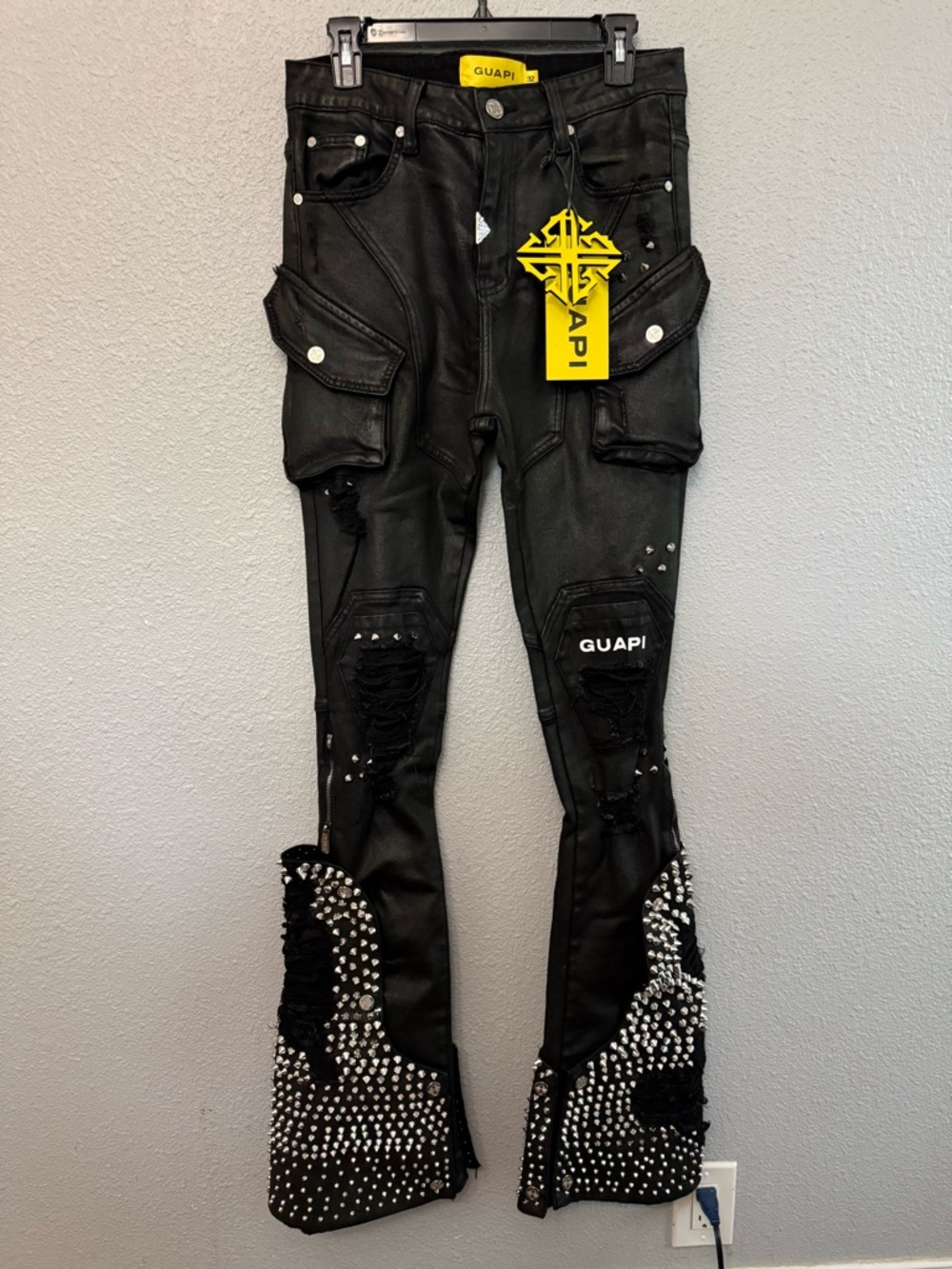 NWT Guapi Black Coffin Studded Jeans V2 Size 32